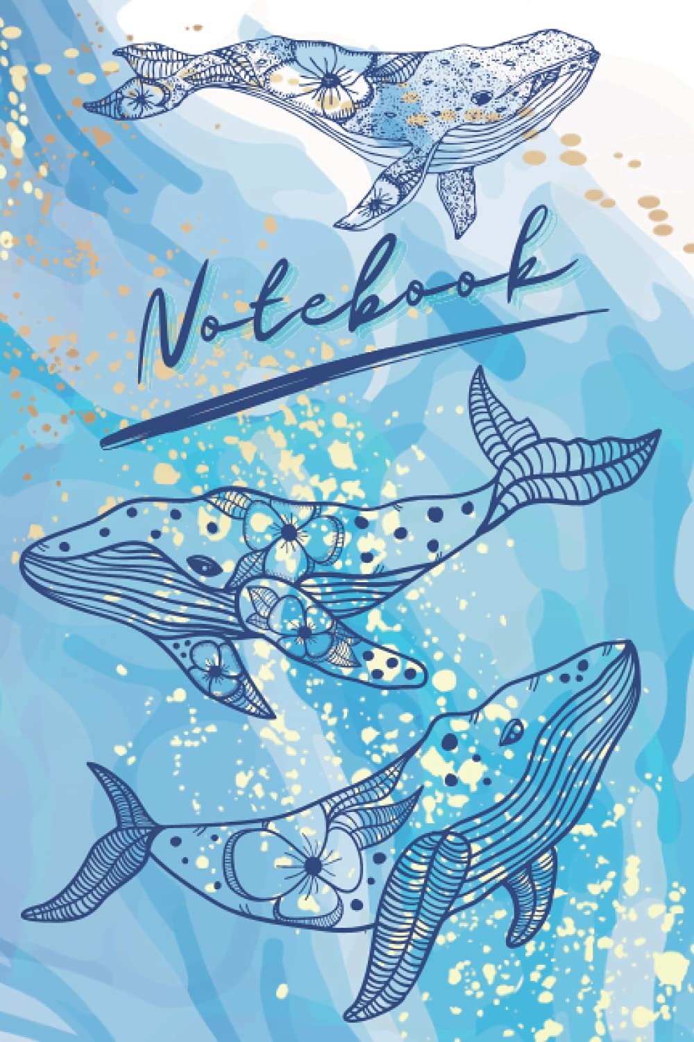 BLUE WHALES Watercolour Notebook Journal Diary Planner Lined 6 x 9 in 100 pages: Ideal Whale - themed gift for Whale Lovers and Whale Watchers.
