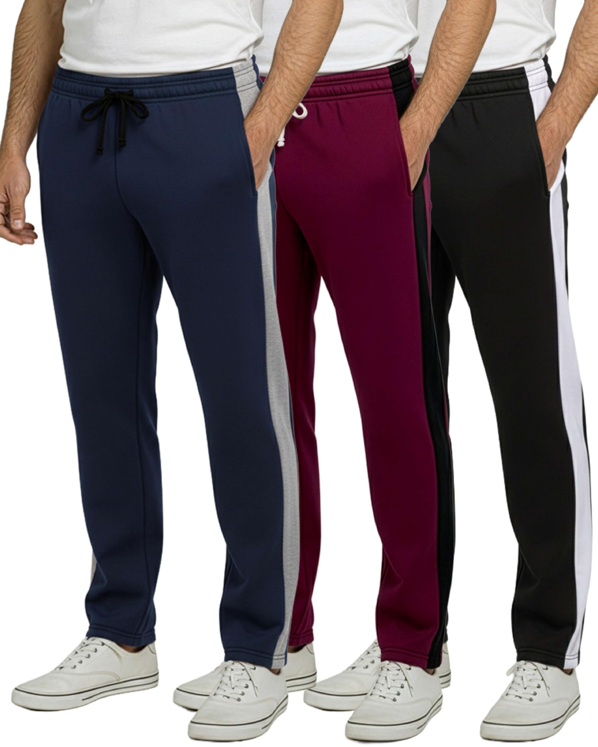 Real Essentials 3 Pack: Men's Tech Fleece Athletic Casual Open Bottom Sweatpants with Pockets (Available in Big & Tall)