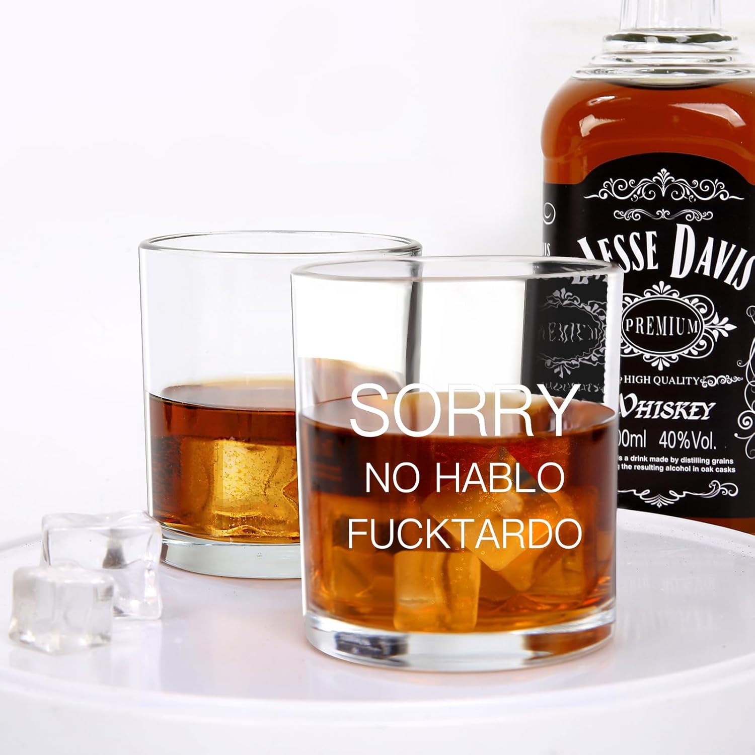 Jogskeor Sorry No Hablo Fucktardo Whiskey Glass 10oz, Funny Gift for Man Woman, Christmas Birthday Gifts for Dad Mom Sister Brother Cowokers Boss Friends