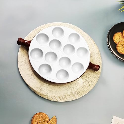 Miniatura 2 de jinsongdafa Platos de cerámica Escargot para aperitivos (paquete de 2) de 9.33 pulgadas con platos con asa, juego de agujeros seguros para horno,