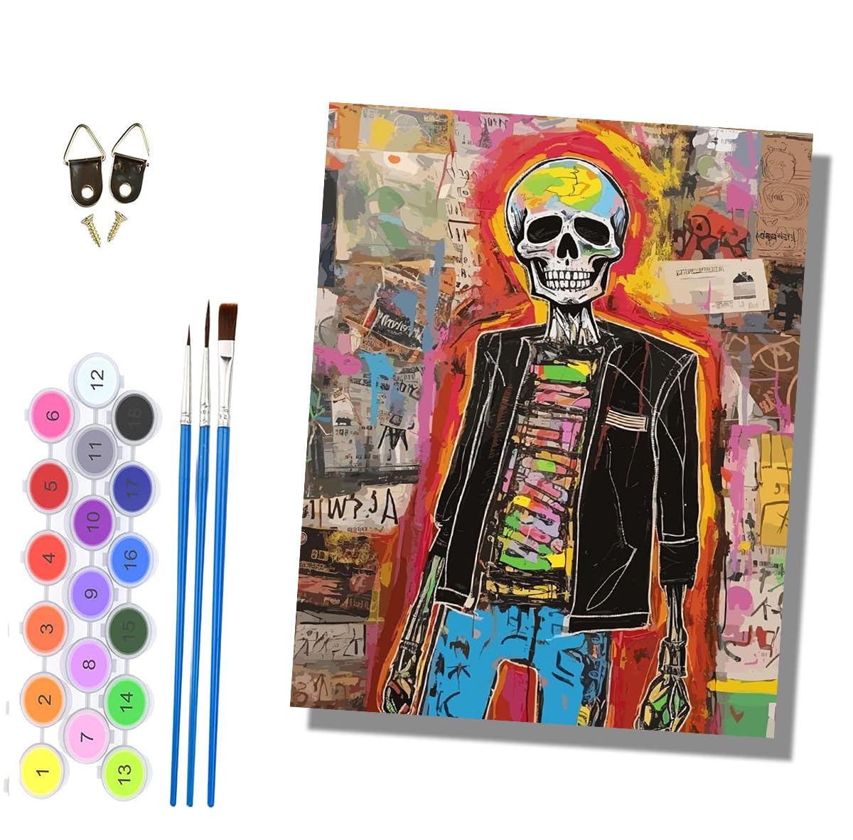 HONGPZH Paint by Numbers for Adults and Beginner Painting by Number Kits On Canvas Without Frame DIY Color Oil Painting Acrylic Paints Home Wall Decor 40x50cm/16x20in Artistic Graffiti Skull - 5