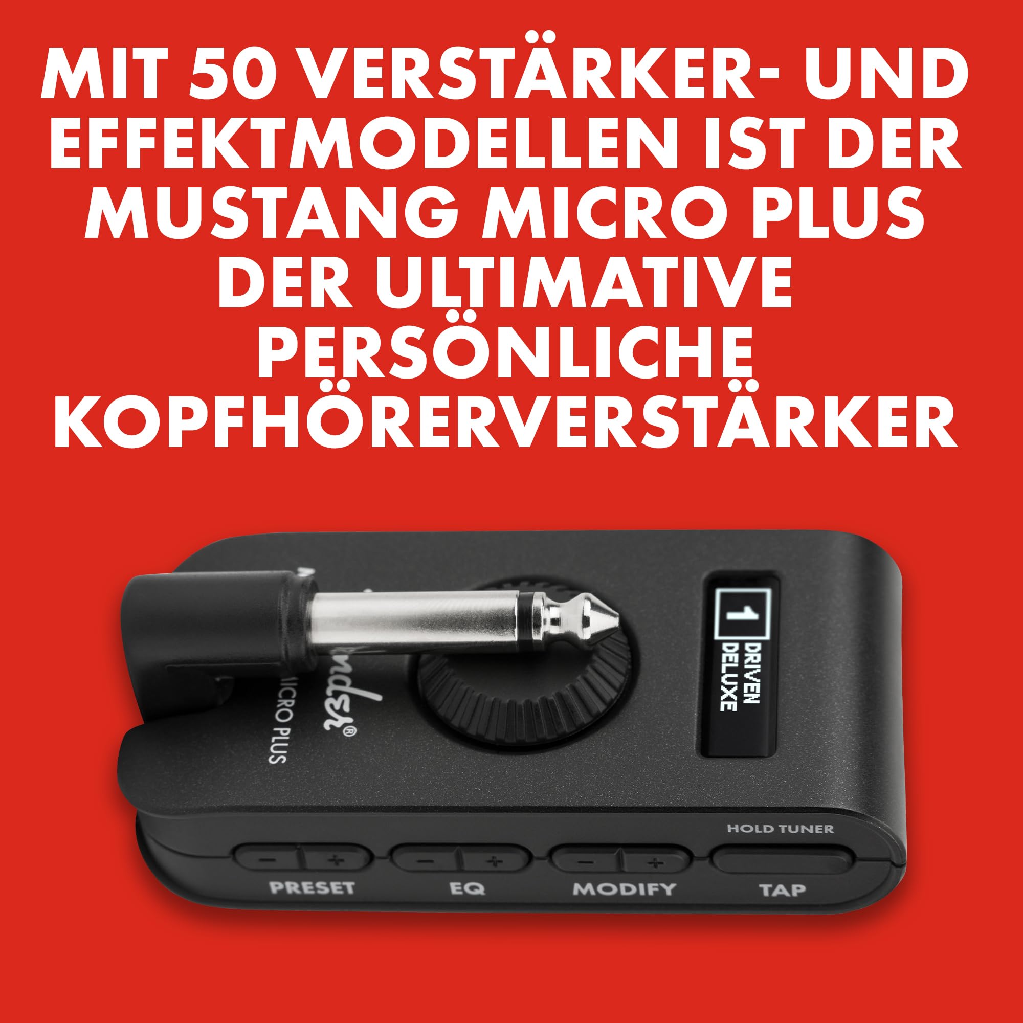 Fender Mustang Micro Plus Gitarrenverstärker, Ultimativer Persönlicher Kopfhörerverstärker mit 25 Verstärkermodellen, 25 Effekten, Bluetooth und 100 Presets, USB Wiederaufladbar