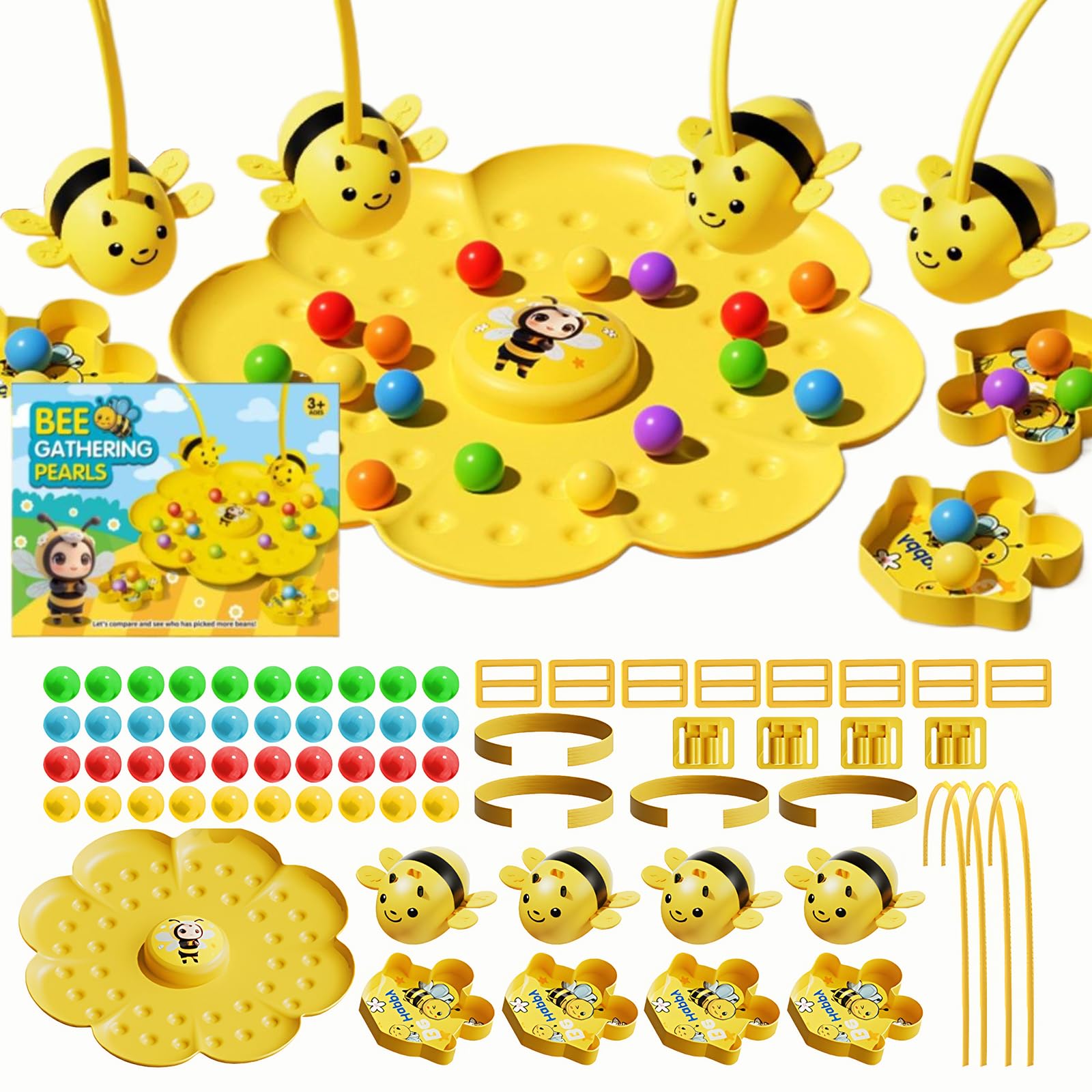 Busy Bees Game, Magnetic Bee Headband Board Games for Kids and Adults, Bee Bean Picking & Tabletop Fishing Game, Funny Family Night Party Game for 2 or 4 Players, Indoor Outdoor Use