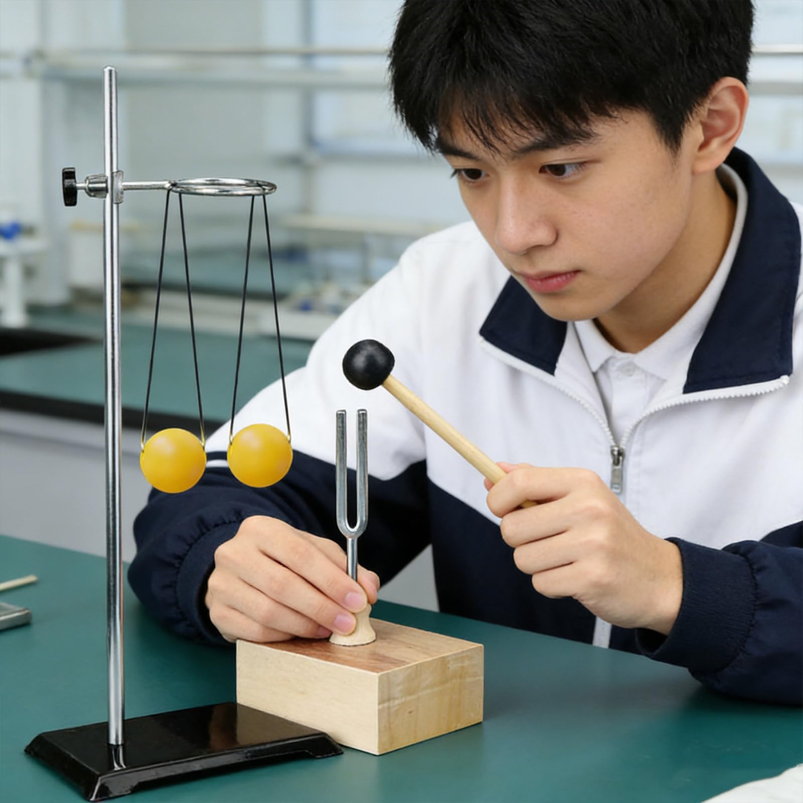 Pädagogisches Resonanz Stimmgabel Set mit doppelten 440-Hz Gabeln und Zubehör für Studium der Klangphysik, Bildungs Klangresonanz Experimentierset