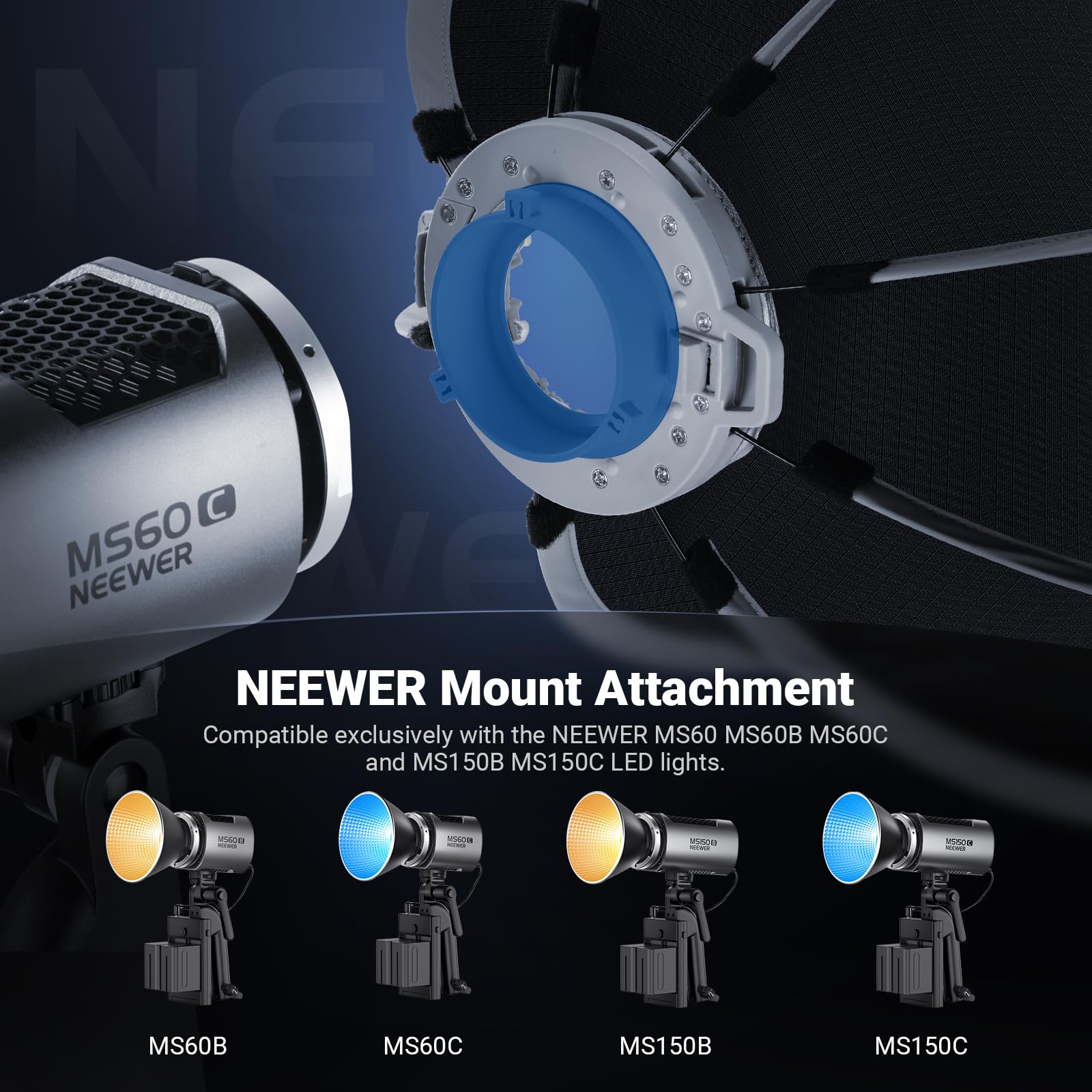 NEEWER BASICS 45.7 cm Octagon Softbox NEEWER Mount (nie Bowens Mount), przenośny zestaw paraboliczny Octabox Soft Box z dyfuzorami/siatką do oświetlenia LED MS do fotografii studyjnej, nagrywania