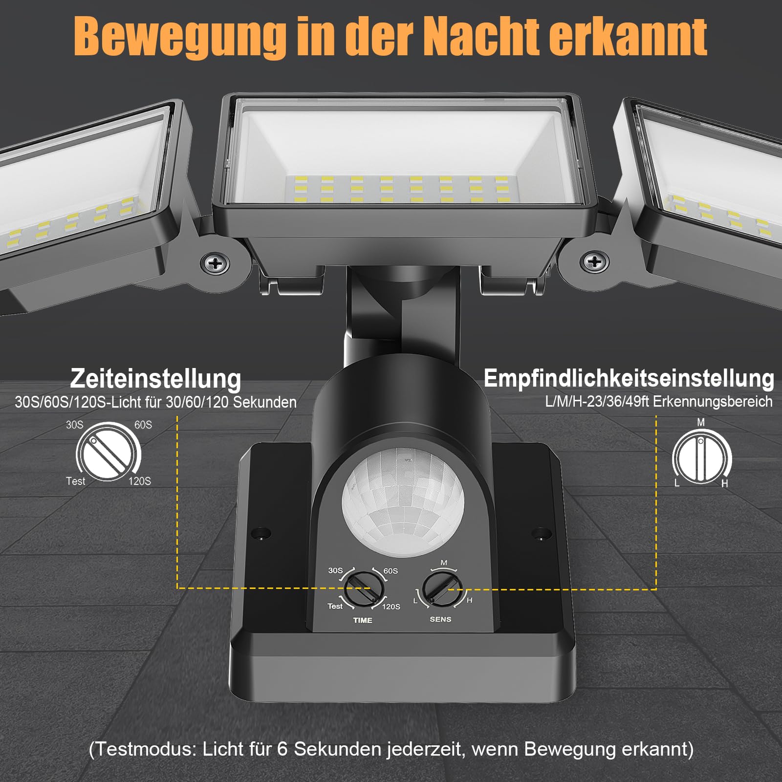 LED Strahler mit Bewegungsmelder Außen, 6000LM 38W Superhell Außenstrahler mit verstellbaren 3 Köpfe, 6500K Kaltweiß LED Scheinwerfer, IP65 Wasserdicht Aussenleuchte für Garage, Garten, Hof…