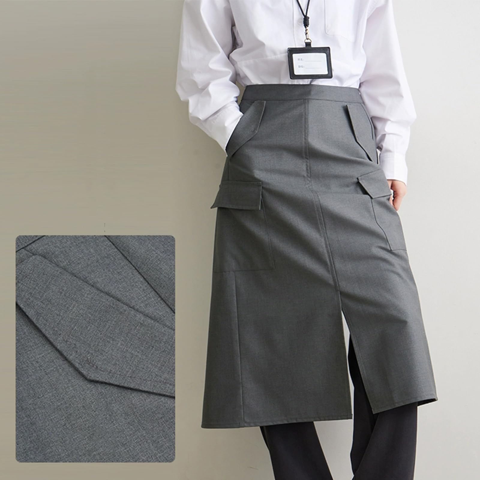 Medio Delantal con 4 Bolsillos, Delantal De Cocina, Mandil Camarero Largo para Cocinar Barbacoas Y RestaurantesGrey,One Size