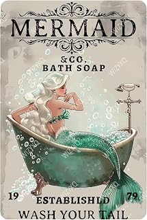 Funny Metal Signs Mermaid Company Bath Soap Vintage Tin Sign Wall Decor for Room Living Room Bathroom Toilet Hotel 8×12 Inches