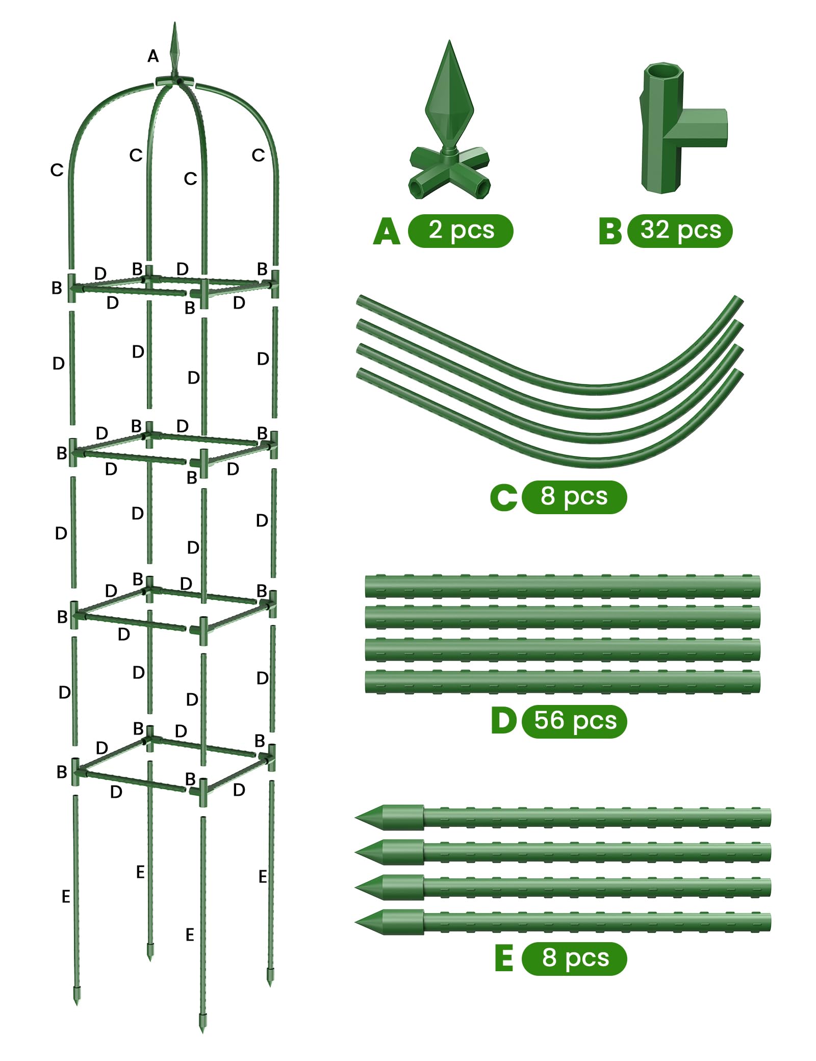 Enrejado de jardín Obelisco para Flores, 180cm Soporte Plantas Trepadoras Jaula para Plantas de Tomate para Plantas de Tomate, Escalada Vegtables, Flowers, Fruit 2 Piezas