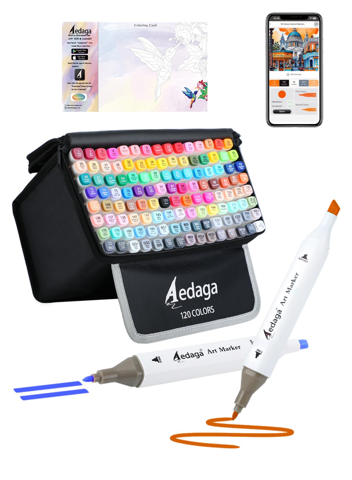 120 Colors Alcohol Markers with Free APP Dual Tip Art Coloring Markers Set