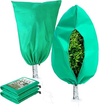 Homimp Plant Covers Freeze Protection, 2 Pack Frost Covers with Zipper Drawstring 71" x 47.3" Plant Protection Cover Bags for Outdoor Winter Frost Cold Weather Shrubs Trees Jacket CoversGreen