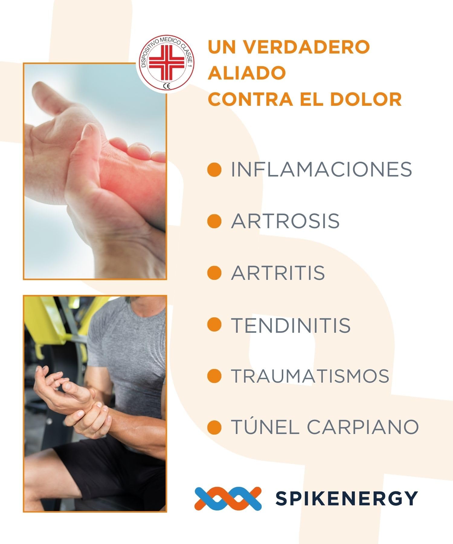 Spikenergy Muñequera Tunel Carpiano Elástica Electro Magnetoterapia - Muñequeras para Tendinitis, Distensiones y Esguinces, Wrist Support, Dispositivo Médico Deducible - Made in Italy