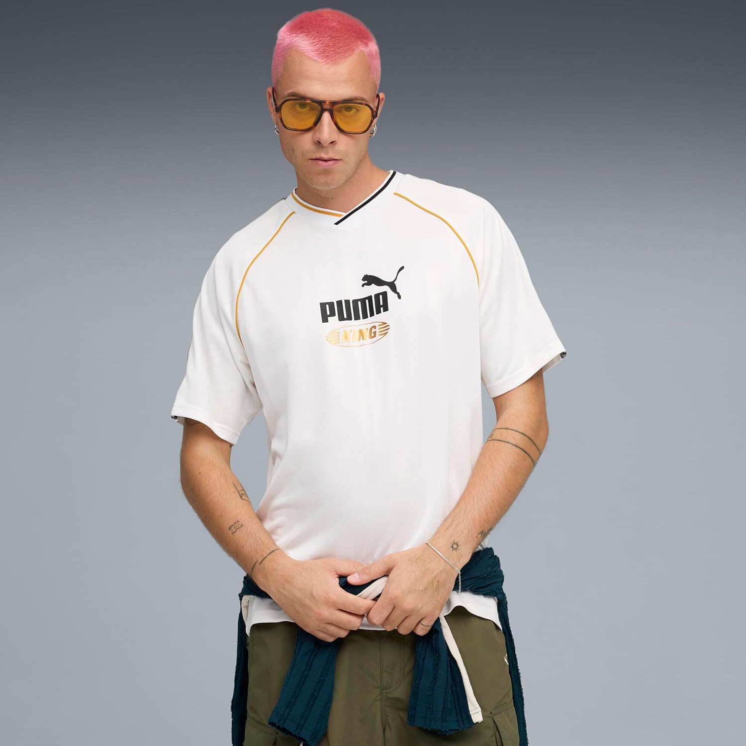 PUMA Mens King Relaxed V Neck Short Sleeve Replica Jersey Casual - Black - Image 3