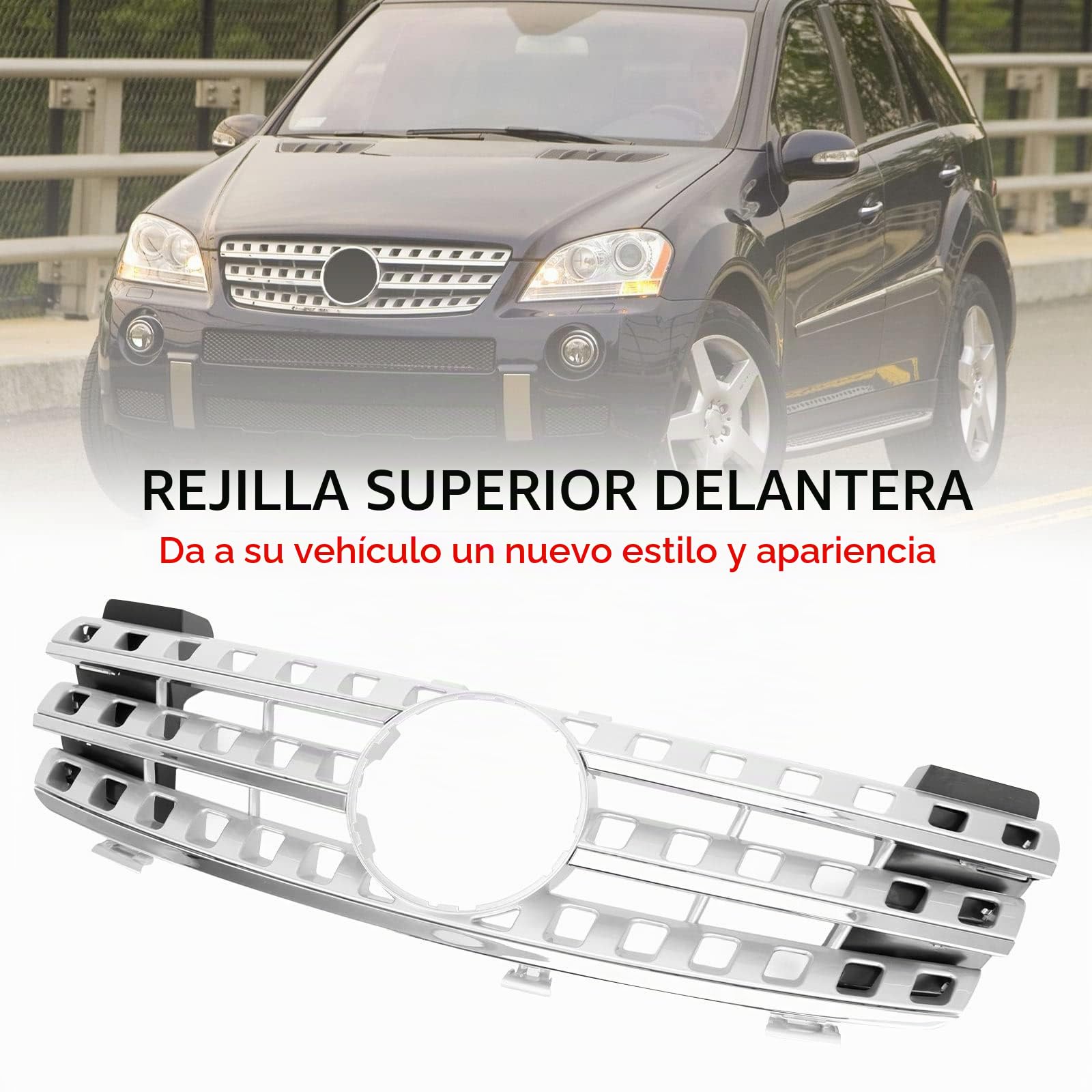 Parrilla del Parachoques Delantero Apto para Mercedes-Benz ML-Class W164 2005-2008 Chrome (No Logo)