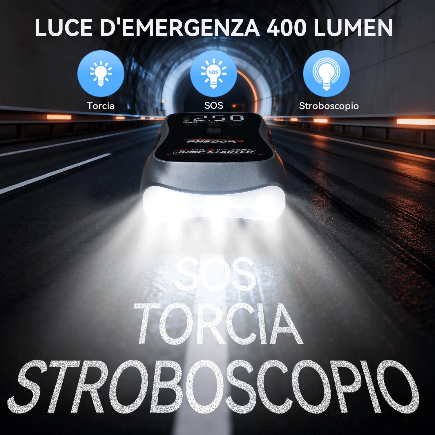 Avviatore Batteria Auto con Compressore 150PSI 8000A 25000mAh, Booster Avviamento Auto (Tutti Gas/10.0L Diesel), Avviatore Emergenza Starter Batteria con Torcia a LED