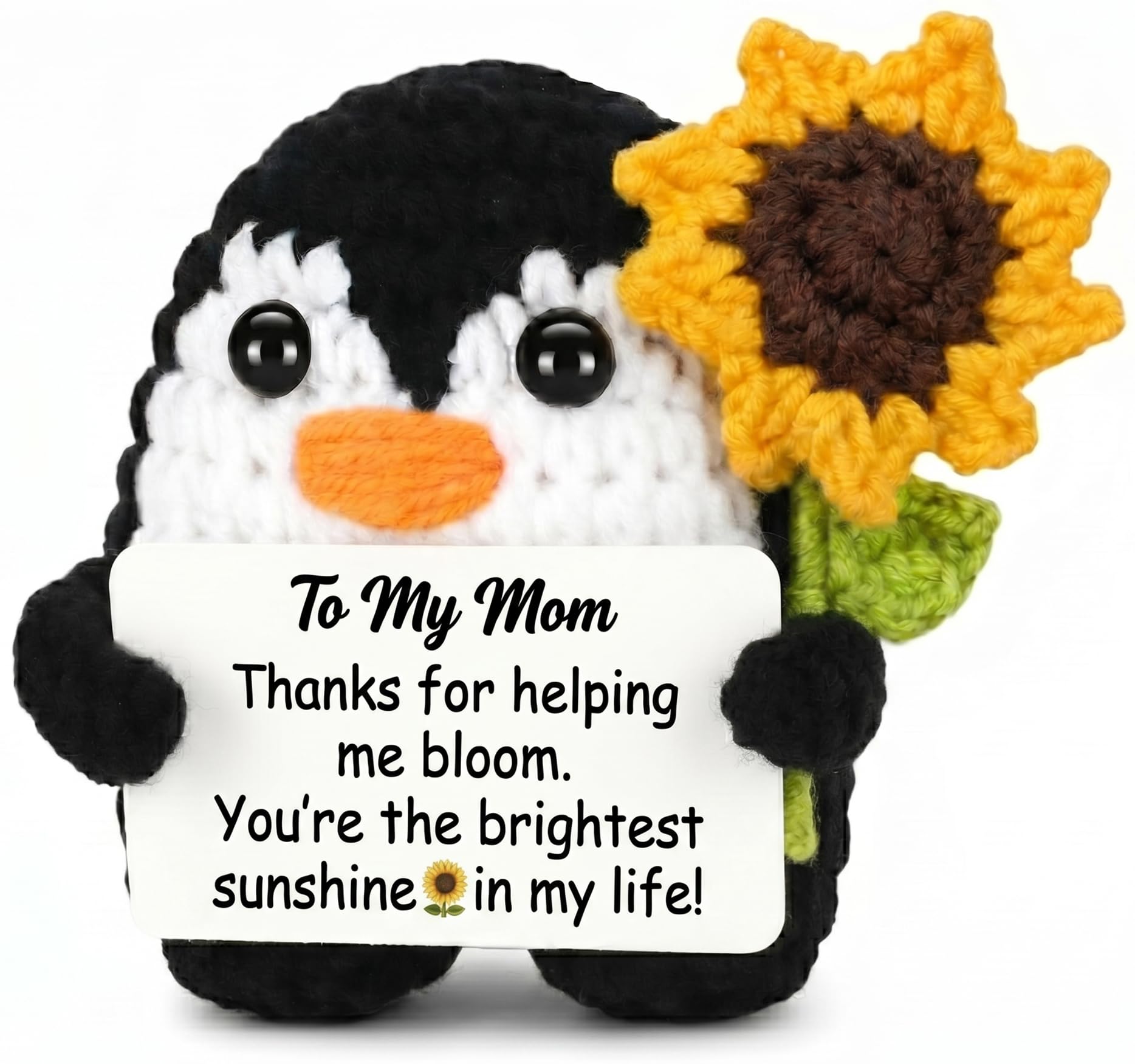 Mothers Day Birthday Gifts for Mom from Daughter Son, Handmade Crochet Mini Penguin Sunflower Mom Gifts for Mother‘s Day Birthday Mama Mommy Mother in Law Bonus Step, Funny I Love You Moms Small Decor