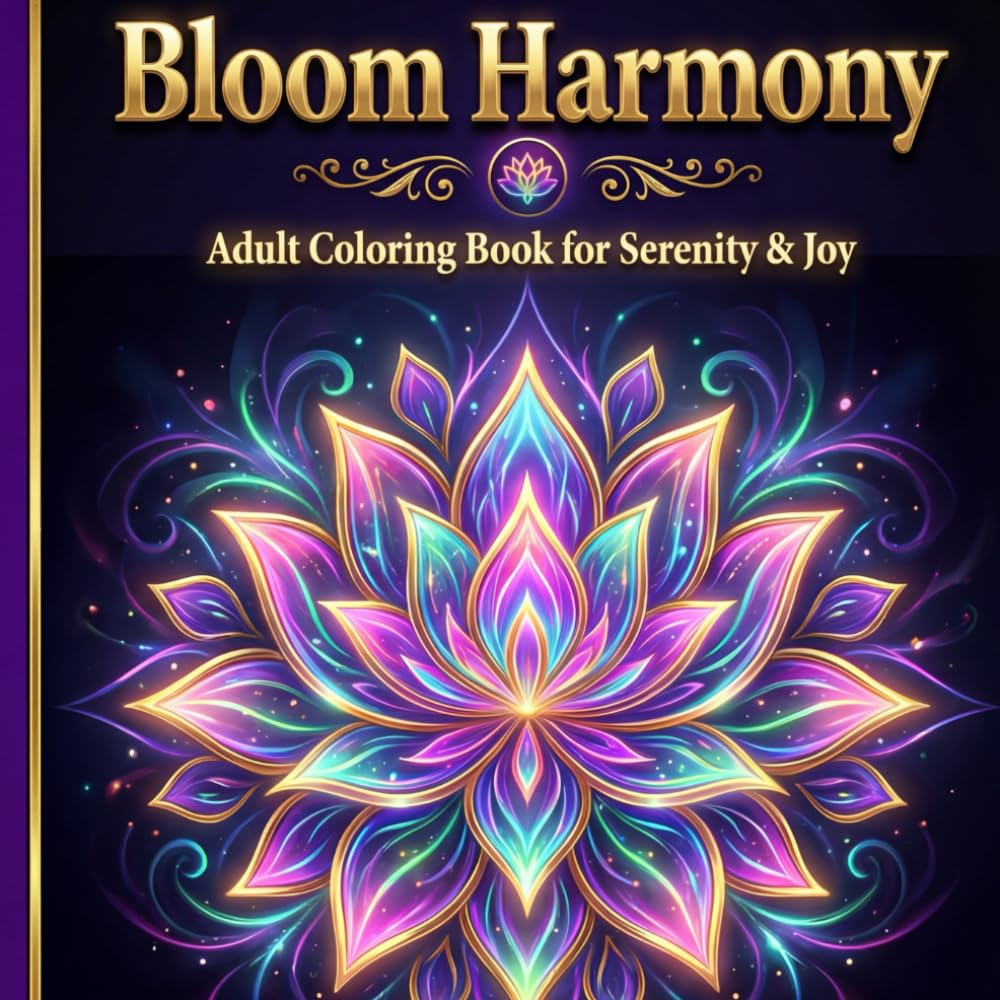 Bloom Harmony: Adult Coloring Book for Seniors with Beautiful Flower Mandalas, Promoting Stress Relief, Mindfulness, and Anxiety Reduction through Art Therapy.