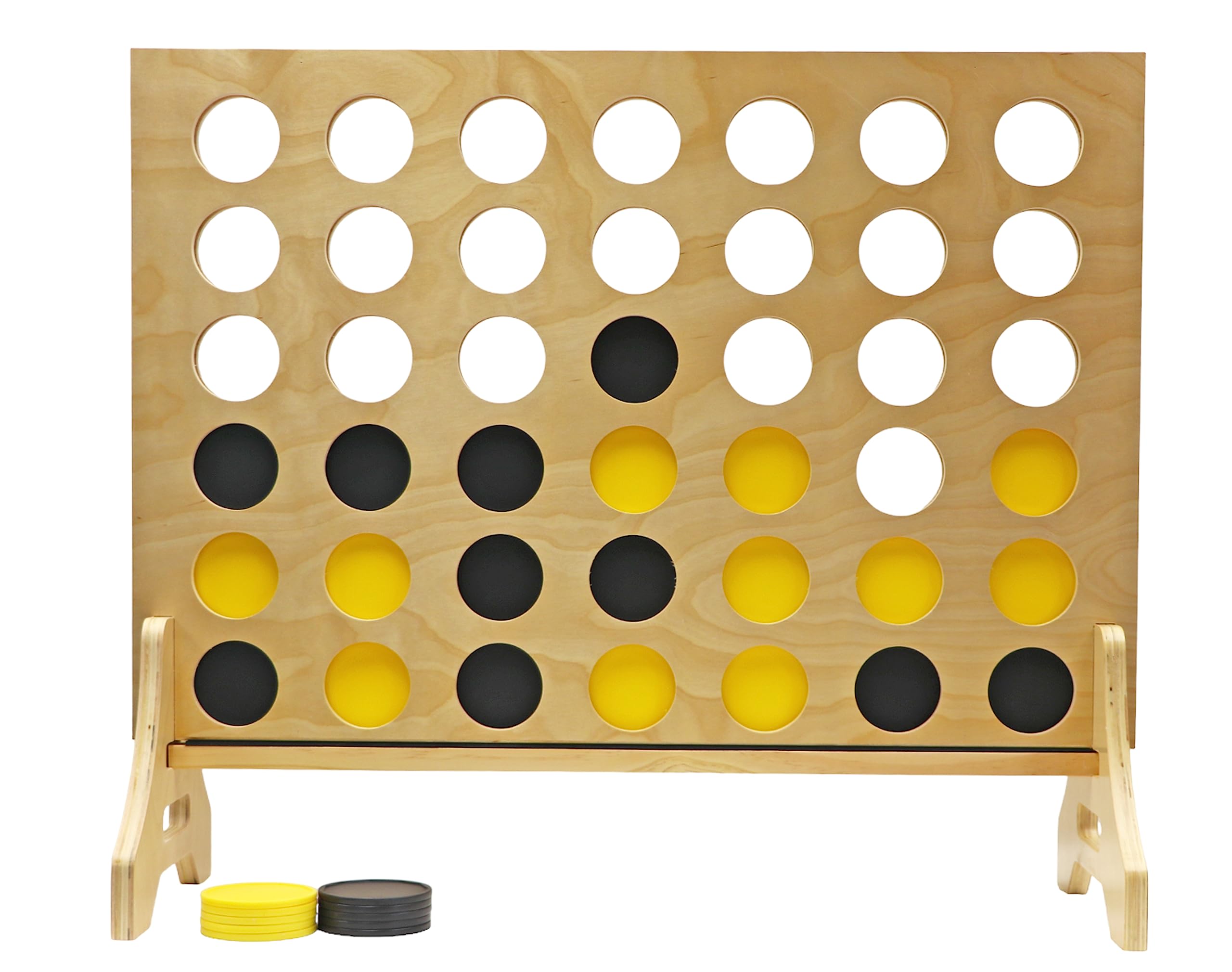 Giant 4 in a Row Game for Family & Adults – Tailgating Pros Jumbo Natural Wooden Four in a Row Indoor Outdoor Yard Game for Family Party Fun, Portable