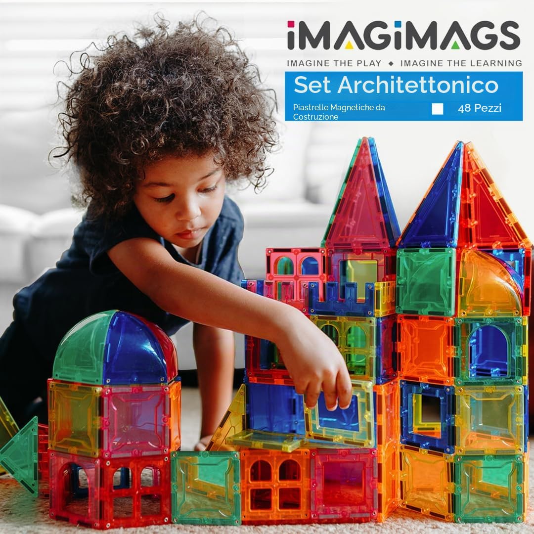 Magnetic Building Tiles, set di 48 pezzi architettonici educativi per ragazzi e bambini, attività creative e imparative, giochi per i più piccoli da 3 anni