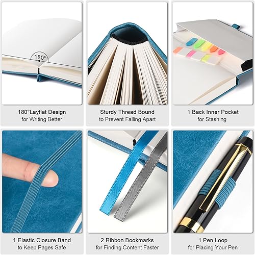 Miniatura 8 de OFFIGIFT Cuaderno de papel cuadriculado, 312 páginas numeradas B5, diario de cuero de tapa dura, cuaderno de papel cuadrícula de 3.53 ozyd sin