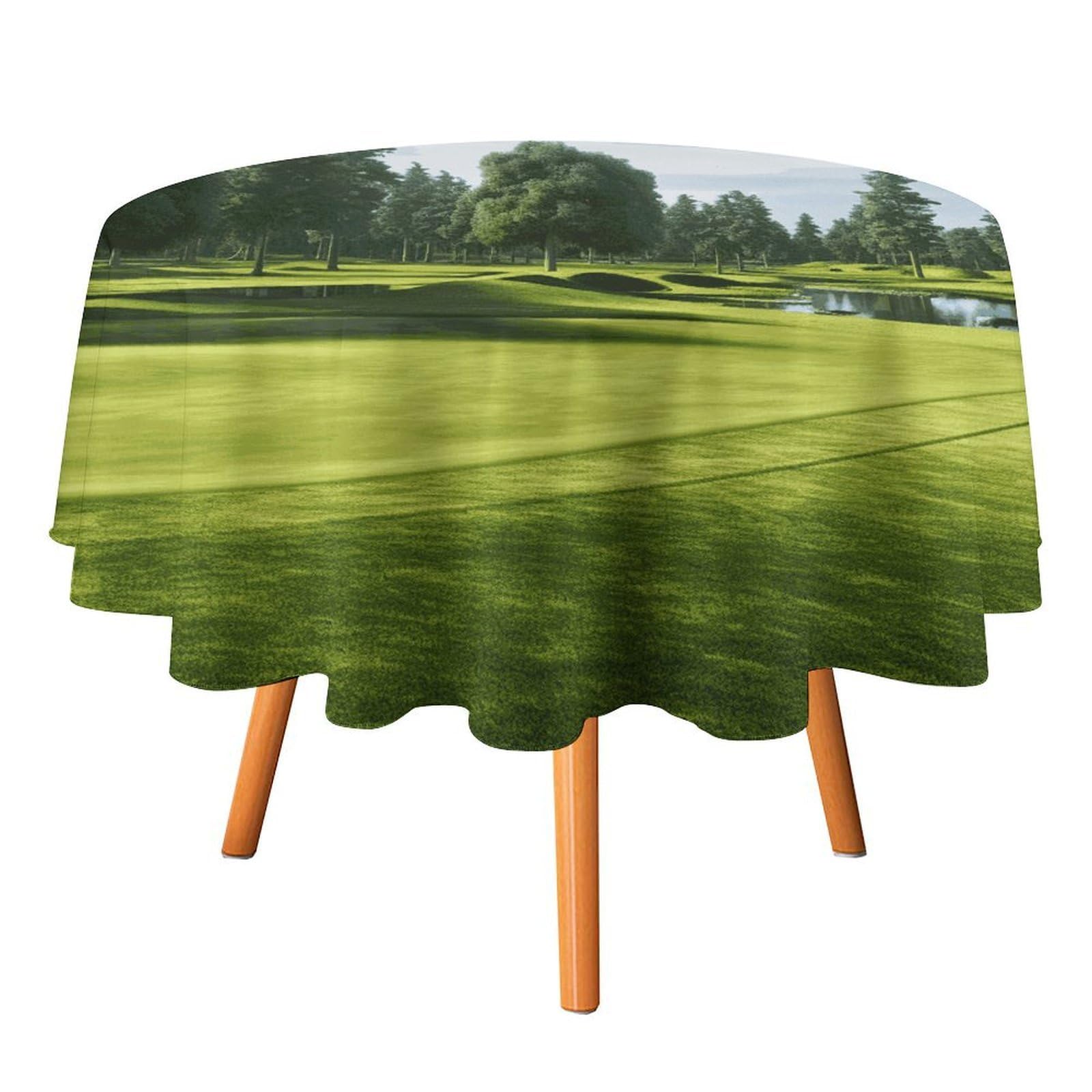 Fekiloot Style Golf Course Lawn Round Tablecloth - Heavy Duty And Washable,Polyester Decorative Fabric Table Cover,Tablecloths For Kitchen Dining, Wedding, Birthday Party50x50in