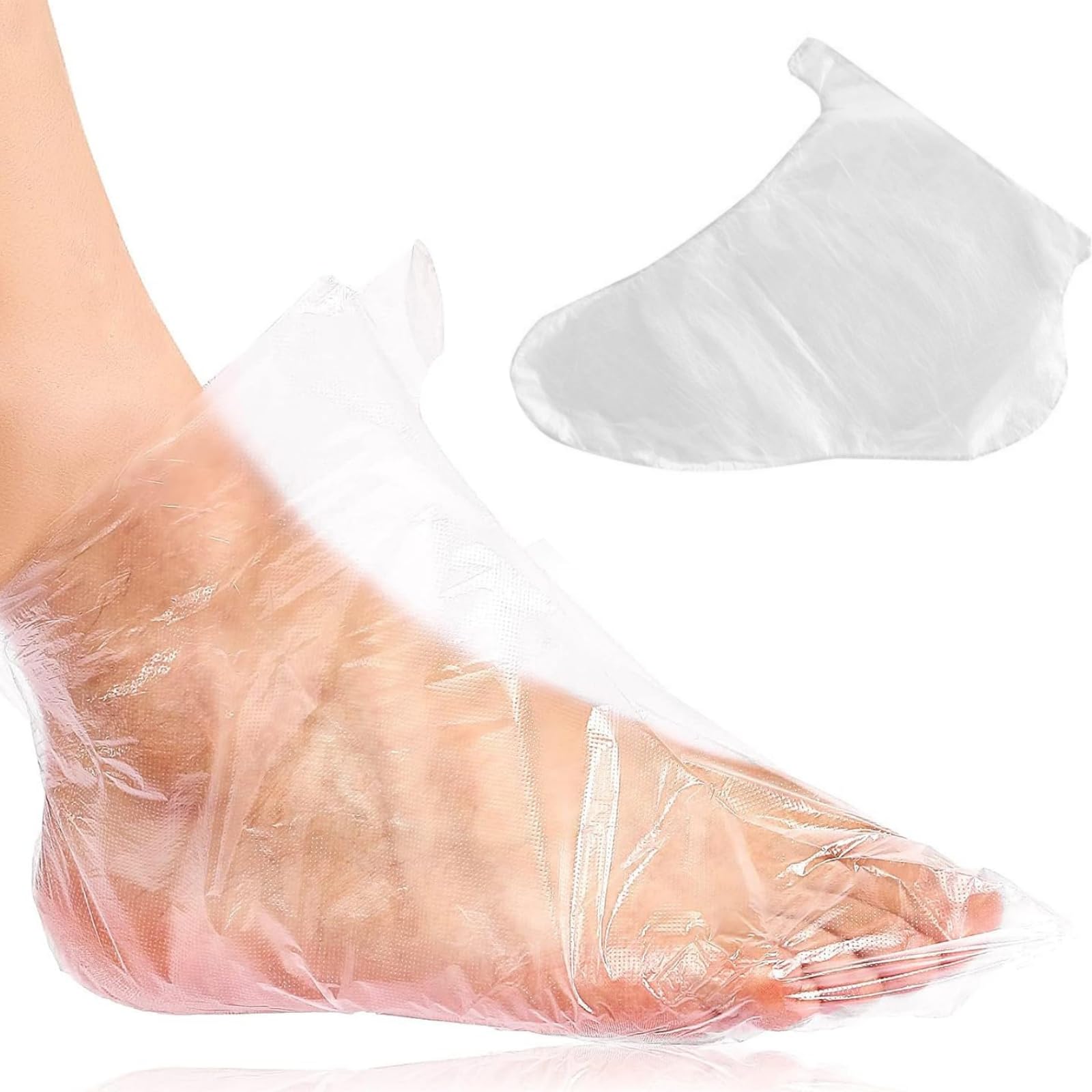 100 pezzi Calzini Usa e Getta in Plastica per Pedicure Piedi,Set da Bagno in Cera di Paraffina, Calze Trasparenti per Maschera per Piedi, Cera Paraffina Trattamento Termale, Fodere da Bagno per piedi