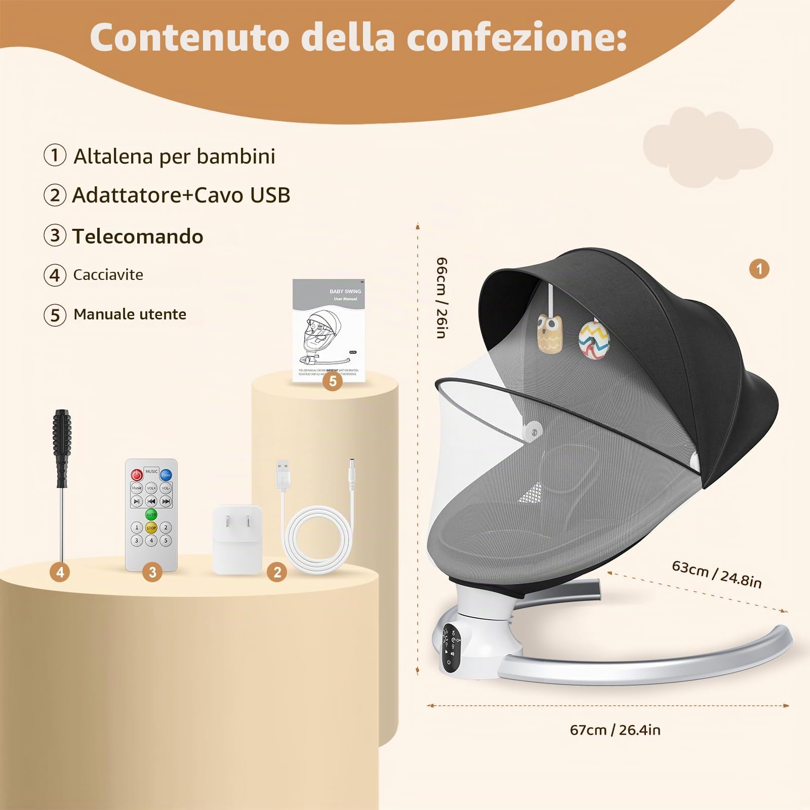 Sdraietta Neonati Elettrica, Dondolo Neonati Elettrico per bambini con telecomando e wireless per stile di controllo APP fino a 9 kg di peso con imbracatura di sicurezza a 5 punti