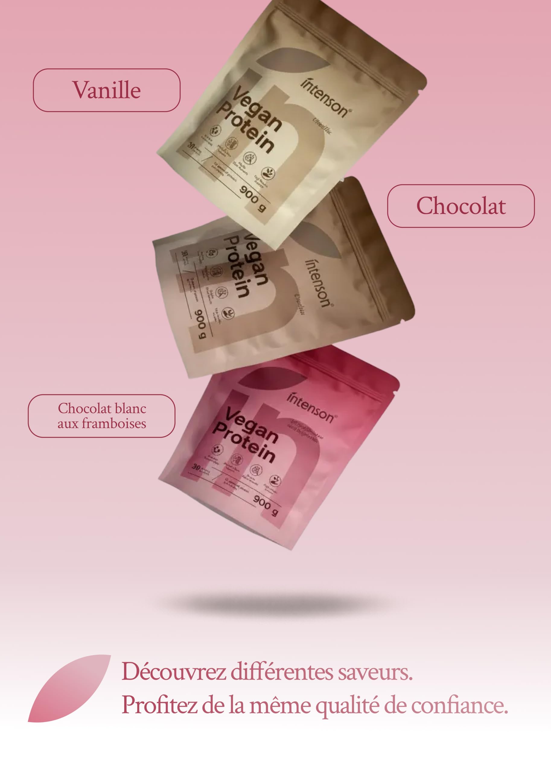 Intenson Vegan Protein Powder Chocolat Blanc Framboise, 900 g, 21 g de Protéines par Portion, 30 Portions, Mélange Pois & Chanvre, 100% Végétal, Sans Lactose, Sans Gluten, Sans Sucre, Formule Clean