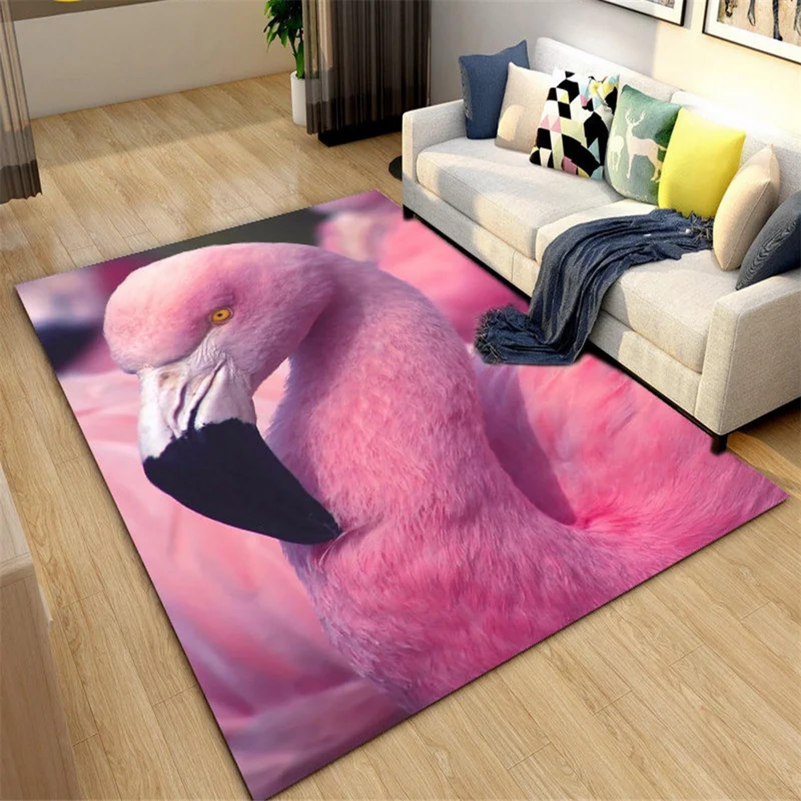 Tapis de canapé imprimé 3D flamant animal 120x160cm facile à nettoyer