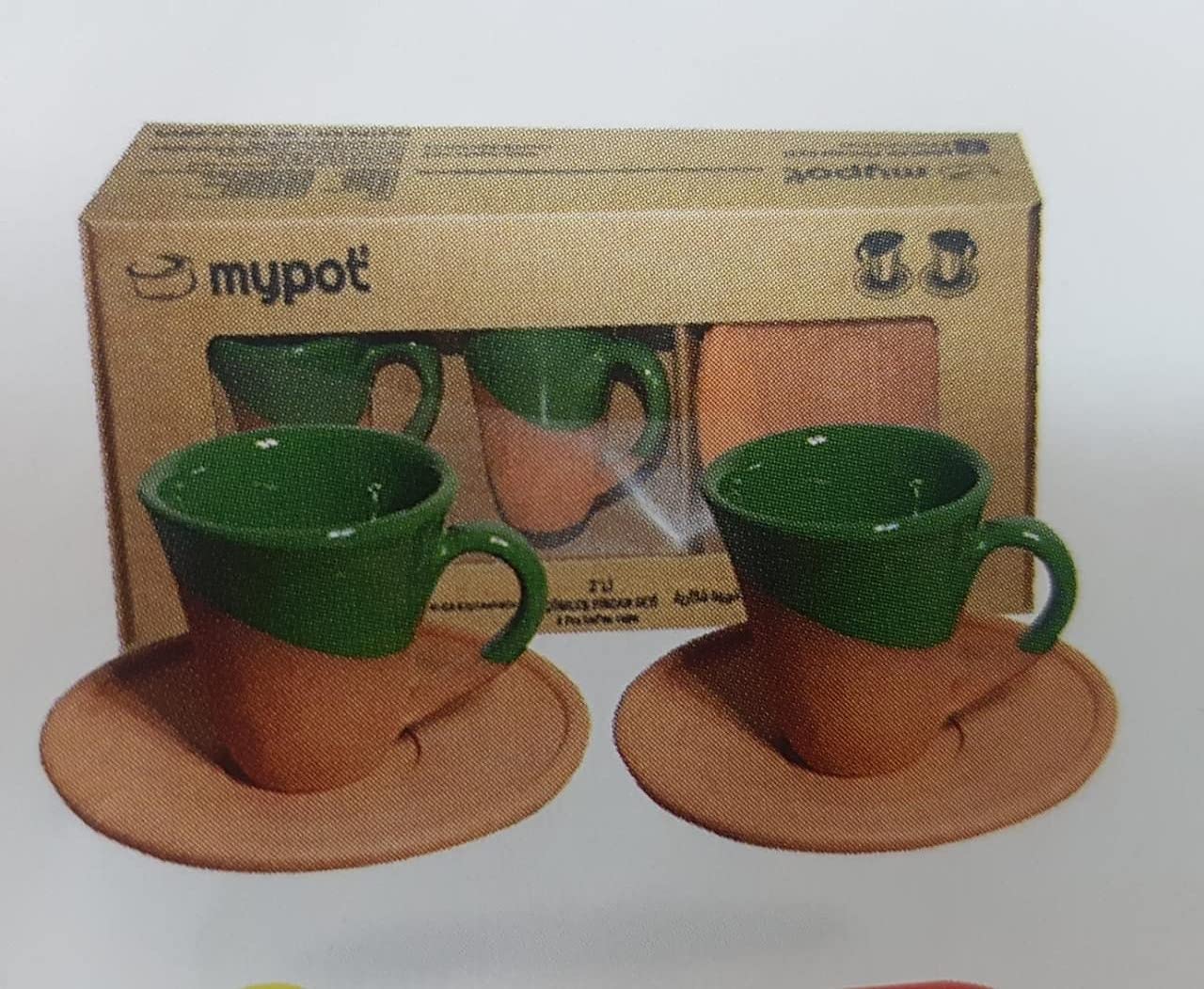 ANSA Earthenware Cups and saucers Clay pot Pottery 2 Pec set of Color