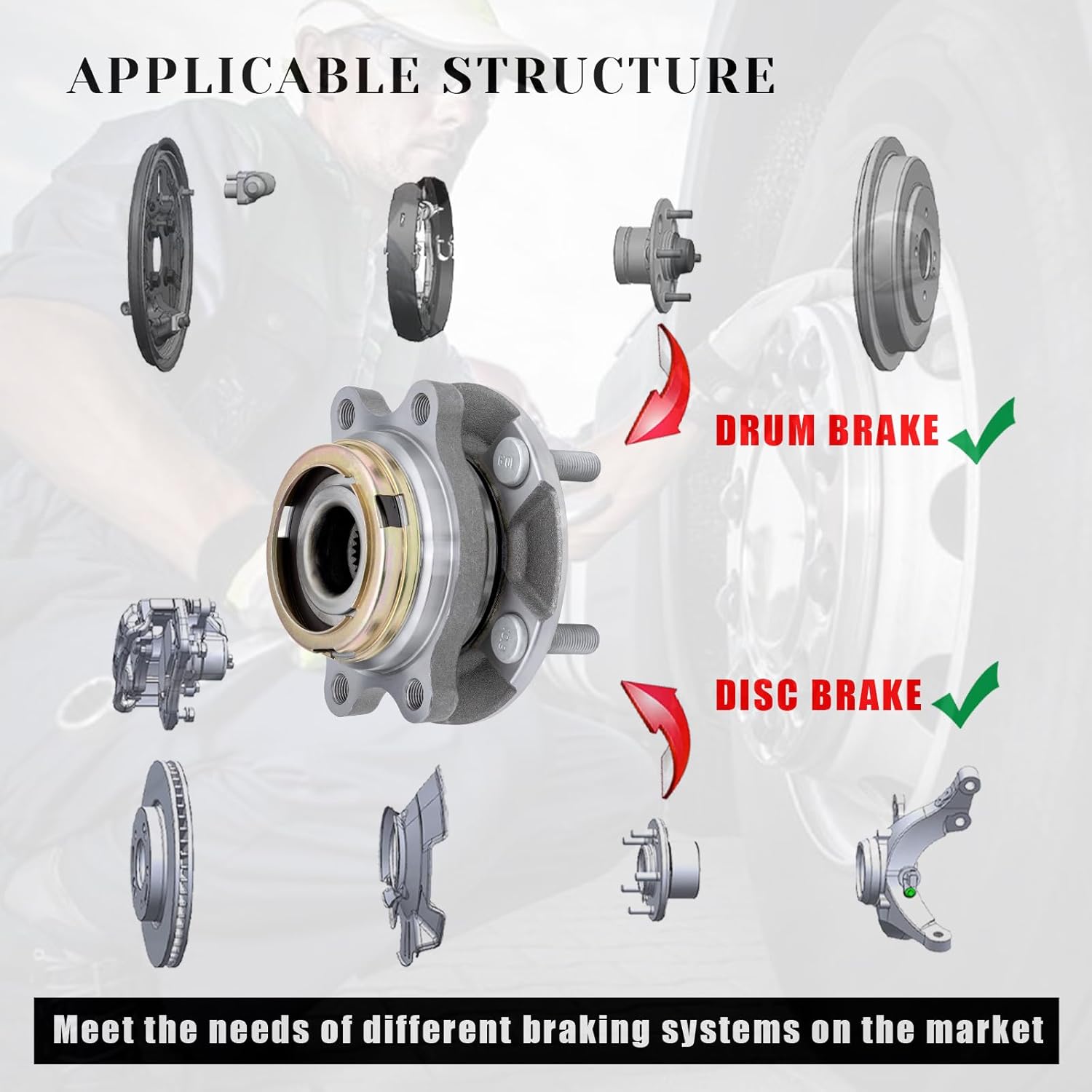 Front Left/Right Wheel Bearing Hubs Assembly Compatible with Nissan Altima 2007-2012 (2.5L 4-Cylinder Models Only), 5 Lugs w/ABS, Pair Hubs, Replaces 513294 - Image 4