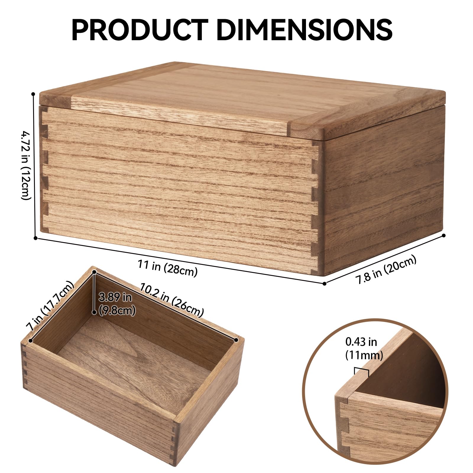 Kirigen Wood Stash Box with Lid - Decorative Boxes for Crafts, Sewing, Keepsake, Memory - Wooden DIY Storage Box Stash Jewelry - Wooden Boxes for Home Office Storage Dark Brown (SNH-DBR)