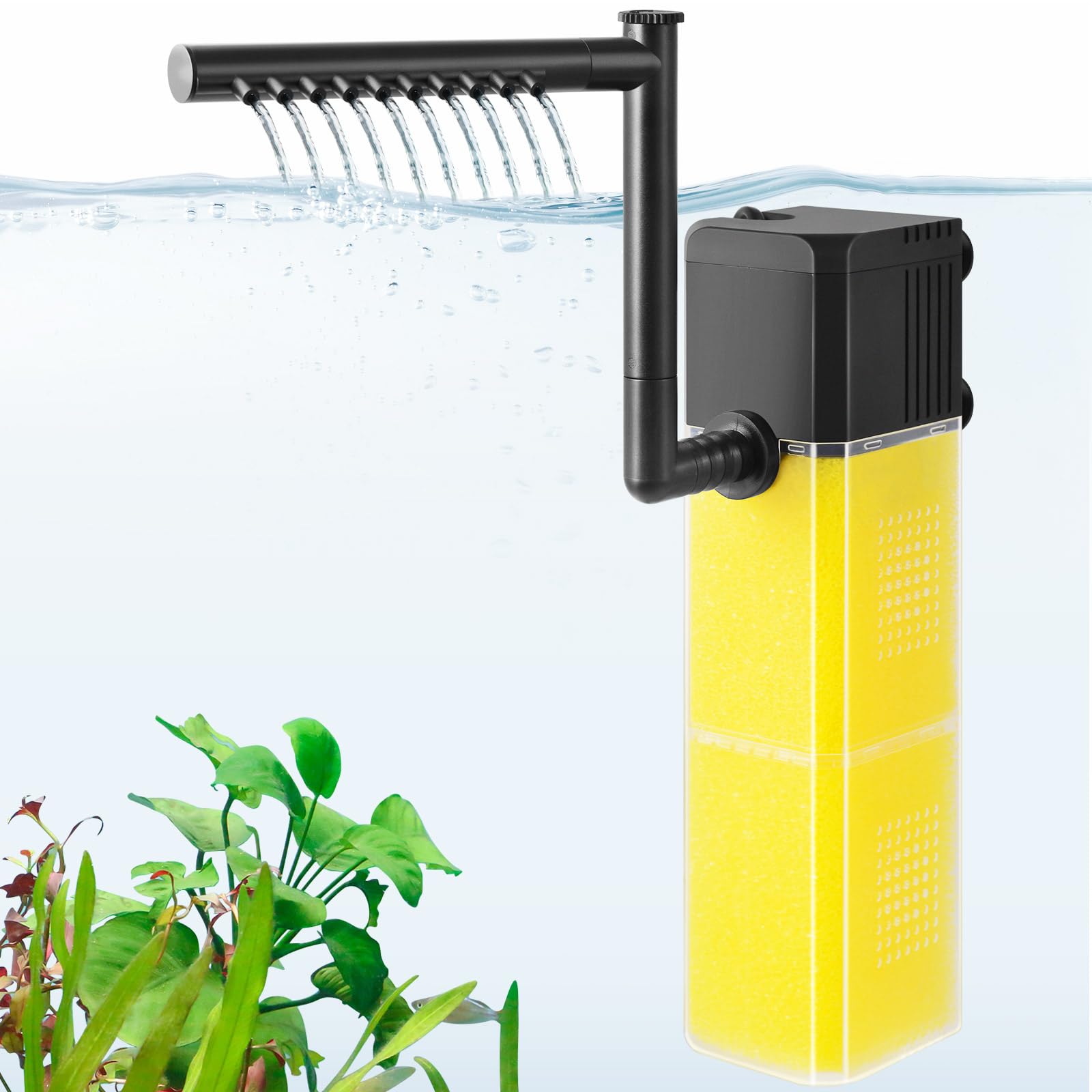 FEDOUR 10W 15W 20W Aquarium Submersible Filter, Quiet Fish Tank Internal Filter with Spray Bar, Powerful Aquarium Filter for 5-80 Gallon Tank (20W for