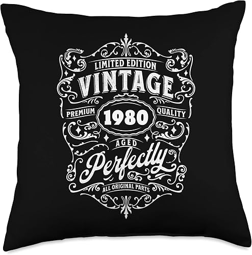 Vintage Birthday Gift Fancy Retro Birth Year Vintage 1980 Limited Edition 43rd Birthday Aged Perfectly Throw Pillow, 18x18, Multicolor