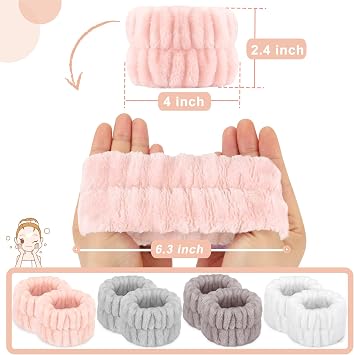 Crosize 8 Pcs Microfiber Spa Wrist Bands for Women's Washing Face, Absorbent Face Washing Wristbands, Yoga Practitioners, Fast Drying, Set of 4 Colors
