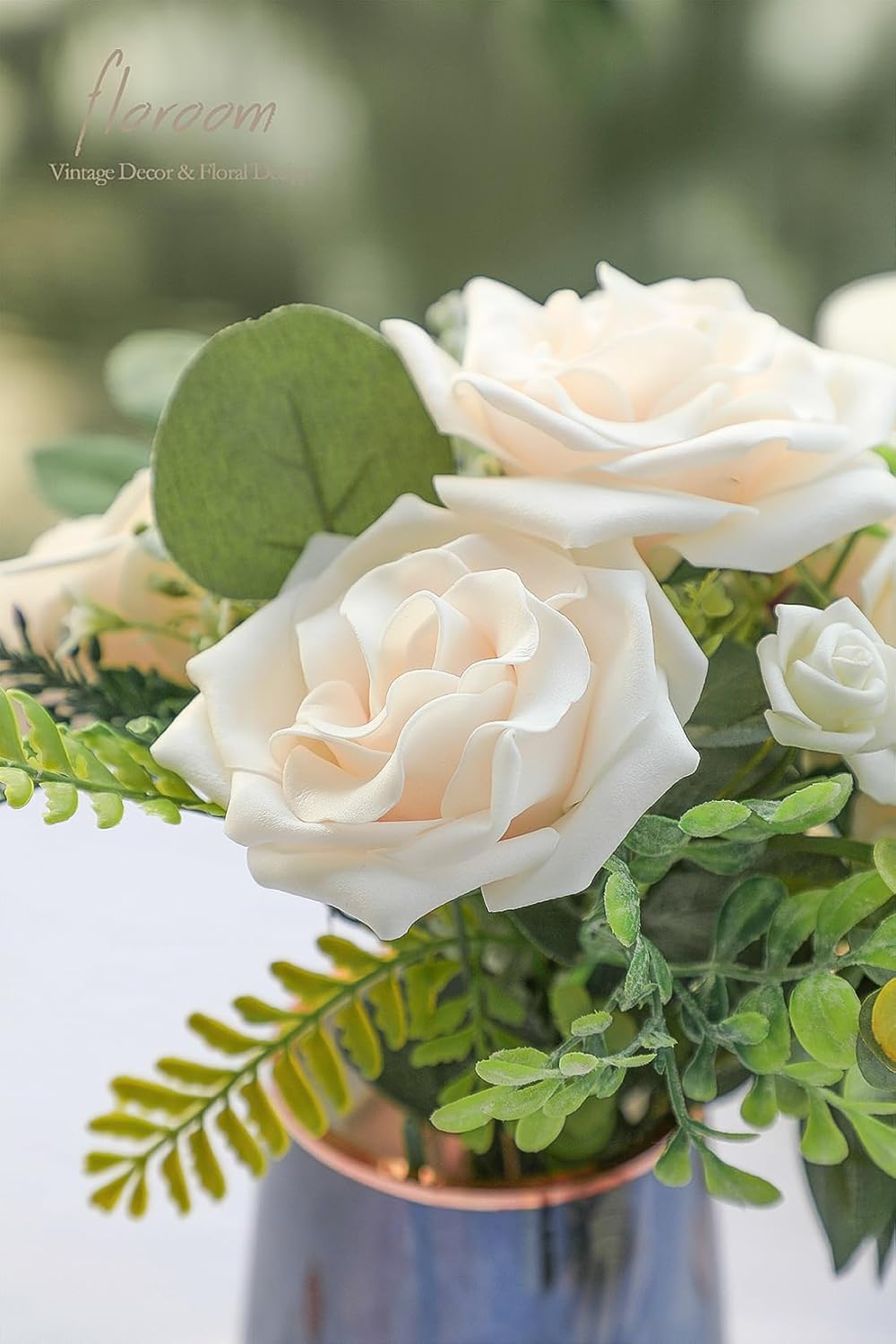 Floroom Artificial Flowers 16pcs 3.5" Real Looking Cream Foam Fake Avalanche Roses with Stems for DIY Wedding Bouquets Bridal Shower Centerpieces Floral Arrangements Party Tables Home Decorations - Image 4