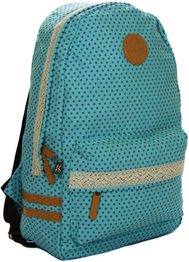 Canvas Rucksack Polka-dot Backpack with Lace Trims for Teens - Aquamarine/Turquoise