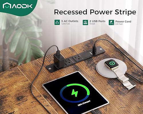 Miniatura 6 de AODK Escritorio de computadora en forma de L de 53 pulgadas con cajones, escritorio de esquina con tomas de corriente y estantes de almacenamiento