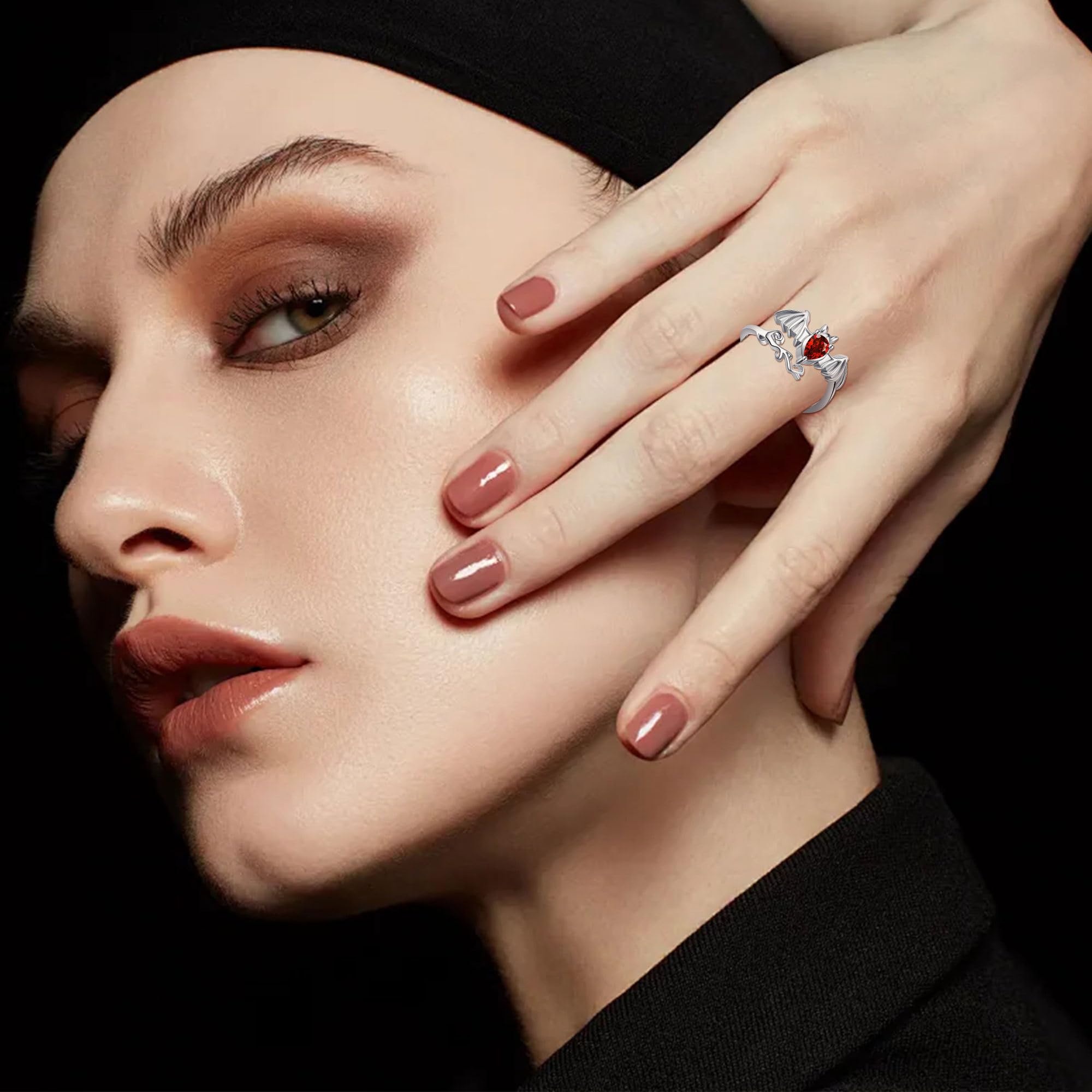 ONEFINITY Anillo de murciélago ajustable de plata de ley 925 para mujer, diseño de murciélago, para Halloween, joyería de murciélago, Zirconia cúbica