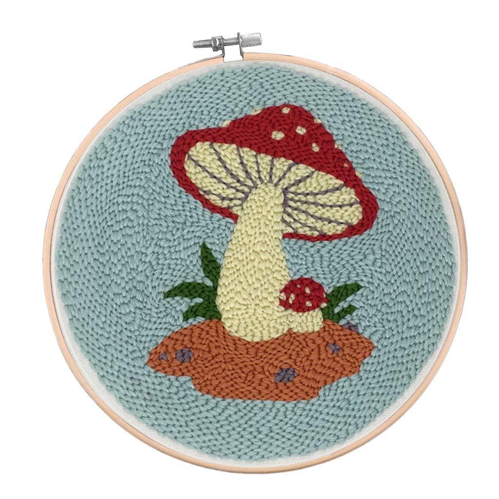 Abbraccia Punch Needle Embroidery Starter Kits with Pre-Printed Pattern Cloth for Desktop Decoration, Home Wall Hangs or Ornament, DIY Project Craft - Mushroom