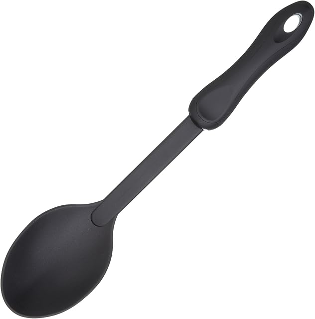 KitchenCraft KCNSSP Nylon Cooking Spoon, Non Stick Safe Plastic Kitchen Utensil, 31cm, Black