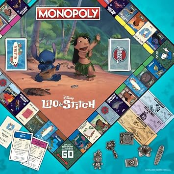 Monopoly: Disney Lilo & Stitch | Buy, Sell, Trade Characters from Disneys Animated Film | Classic Monopoly Game | Officially-Licensed Lilo and Stitch Merchandise 2-6 Players