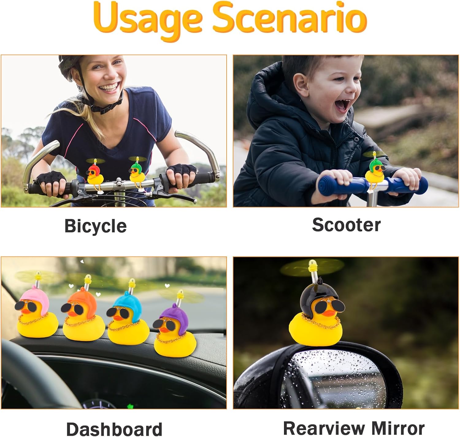 wonuu Bike Rubber Ducks with Helmet, for Car Dashboard Decoration Duck Motorcycle Bicycle Cycling Accessories NOT Squeak (Black)