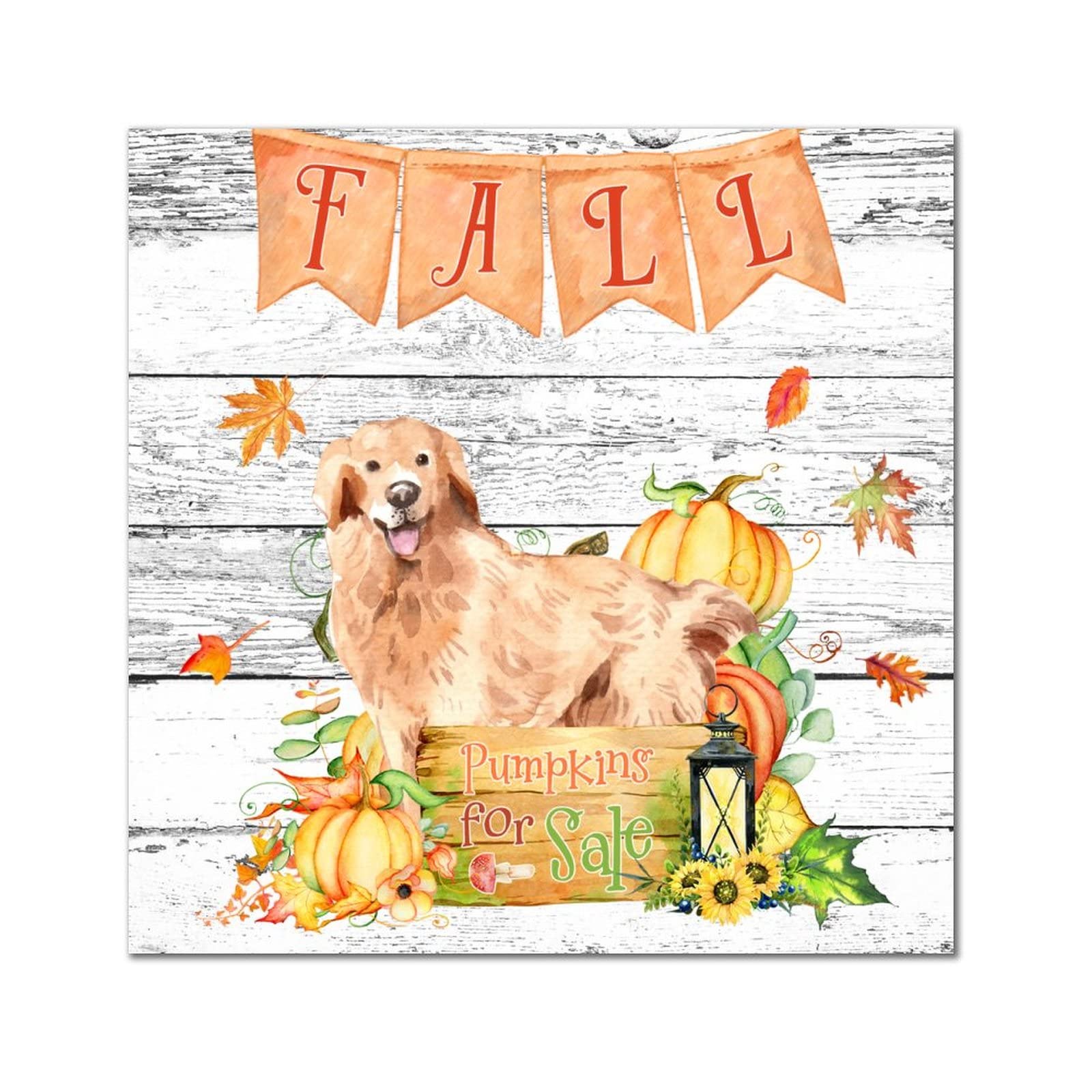 Plaque murale en bois Fall Pumpkins 35x35 cm pour décoration de cuisine