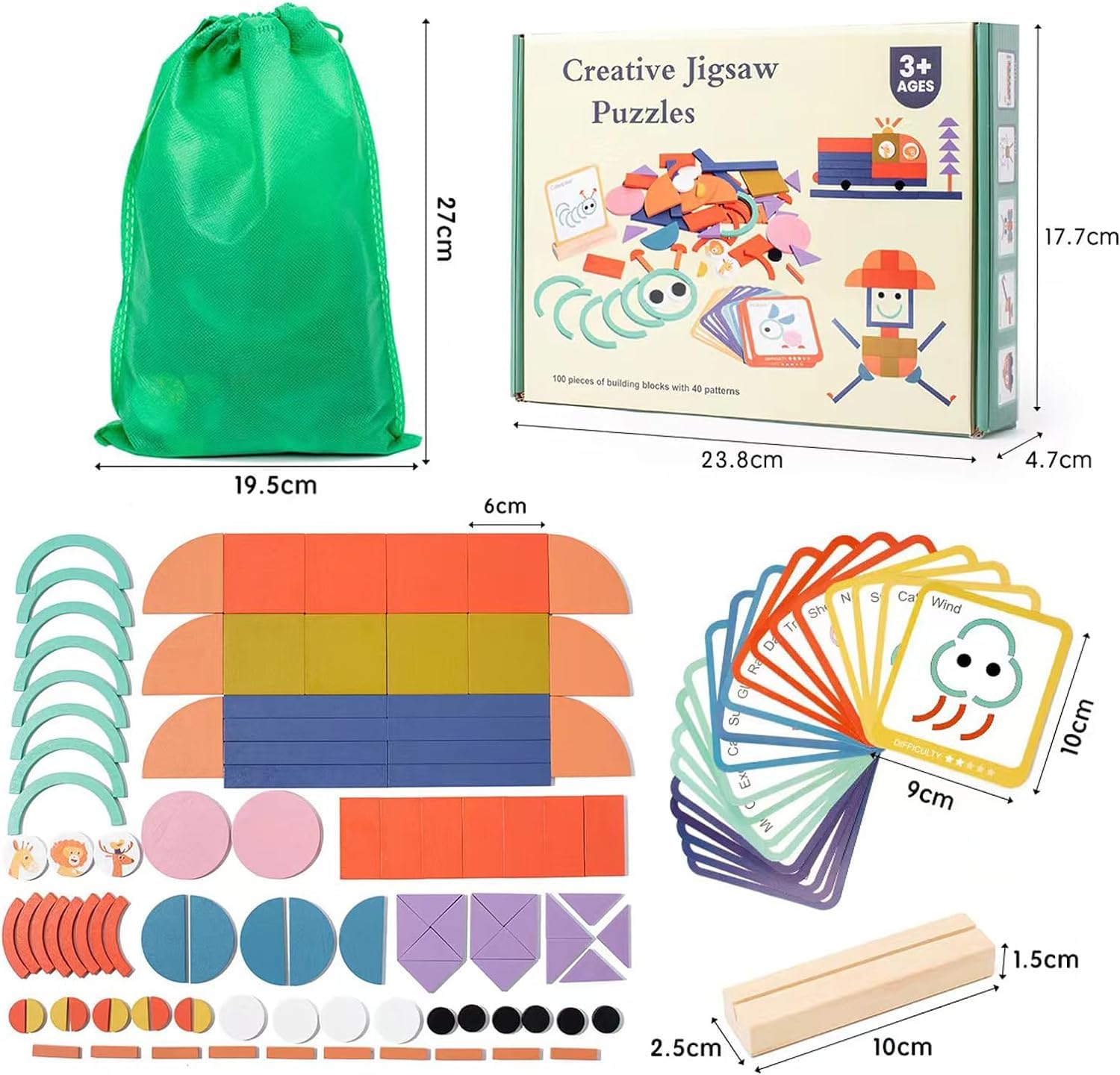 Jastown puzzle tangram legno bambini 3 anni,giochi montessori 3 4 5 6 anni,geometrico forma puzzle per 4 anni,120 Forma Geometrica 20 carte apprendimento giochi educativi regalo bambino 4 5 6 anni