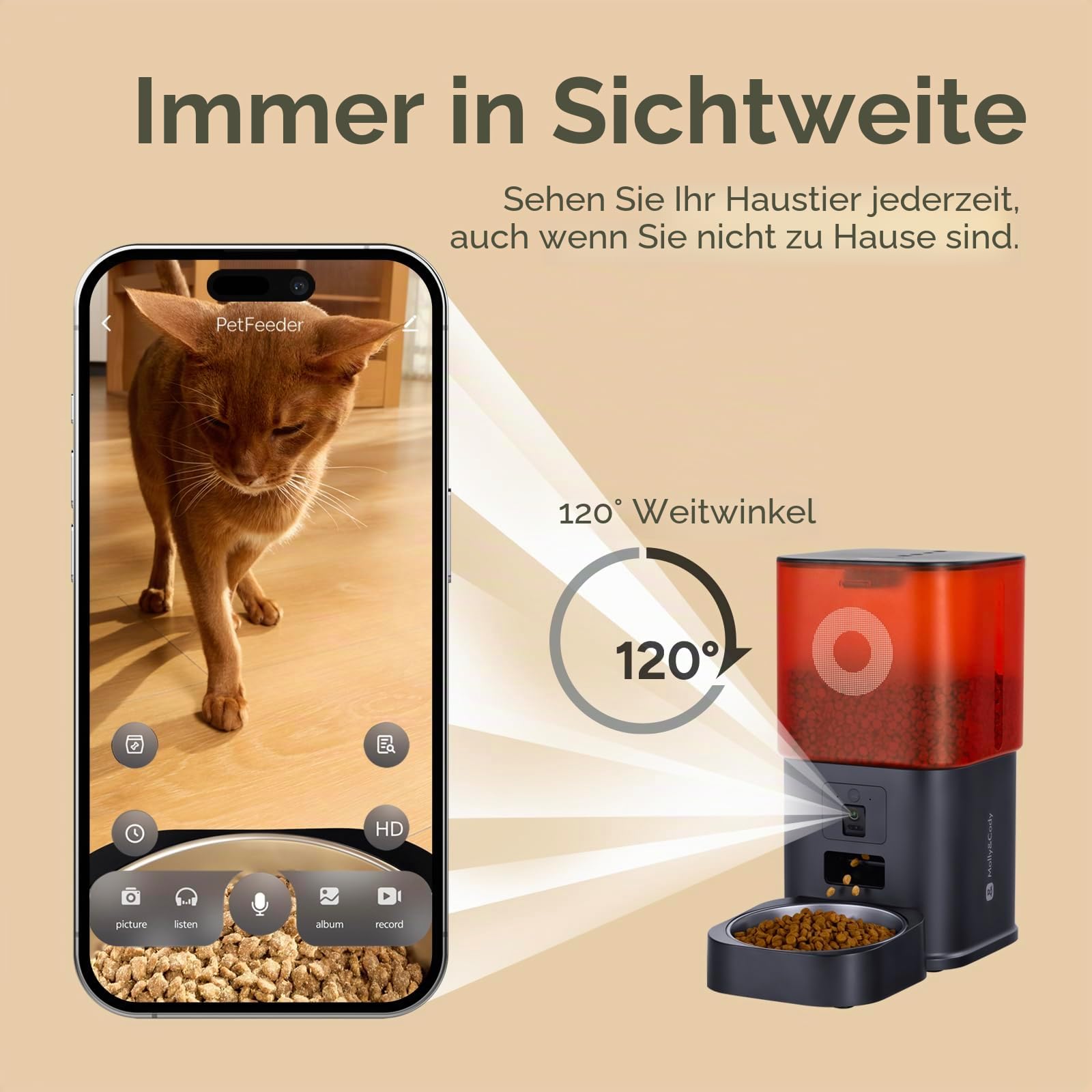 Futterautomat Katze mit Kamera 6L, Automatischer Katzen Futterautomat für Katzen und Hunde, App-Steuerung per WLAN, 2-Wege-Audio, Nachtsicht, Futterspender mit Edelstahlnapf (Schwarz und Rot)