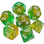QMAY DND Dice Set -D&D Polyhedral Dice (7 Pcs) for Dungeons and Dragons (Pale Yellow and Green Glitter)