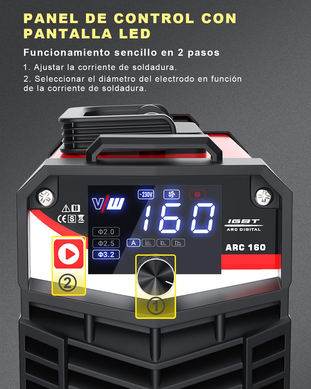 VECTOR WELDING Máquina de Soldar Electrodo MMA 160A, Soldador de Electrodo Inverter con Pantalla LED, Grupos Soldar Electrodo IGBT con Casco de Soldadura