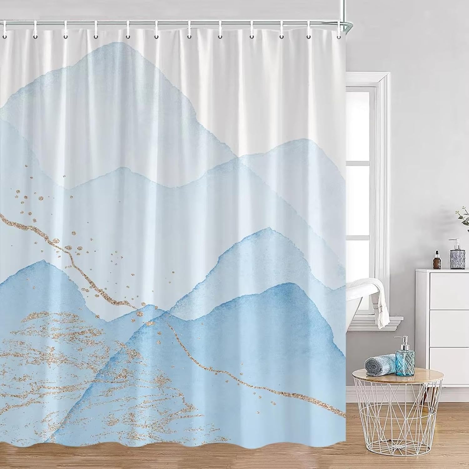 Abstract Nordic Shower Curtains Gradient Color Golden Line Minimalist Bathroom Decor Modern Polyester Fabric Bath Curtain 51x63in-130x160cm/WxH