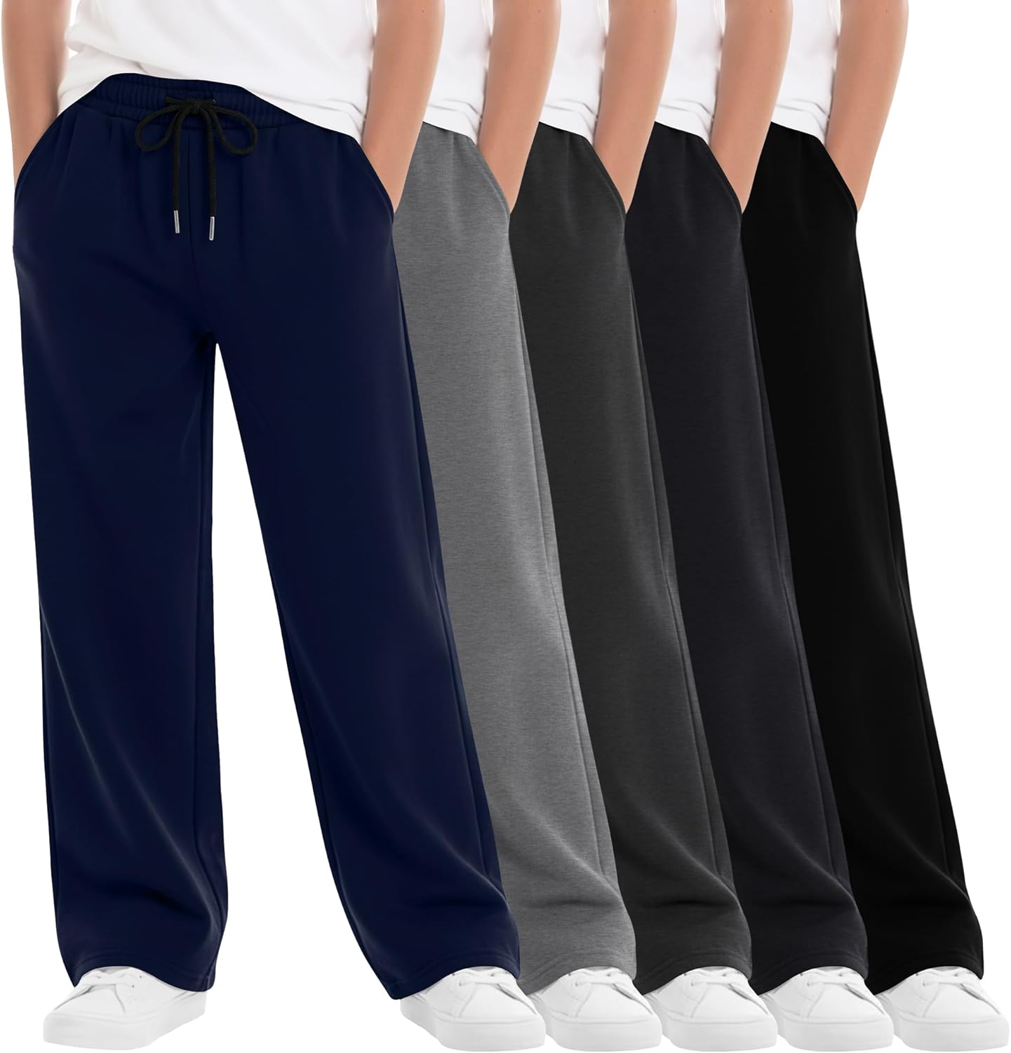 5 Pack Boys Sweatpants Baggy Straight Leg Athletic Jogger Loose Casual Elastic Waist Pants with Pockets Drawstring